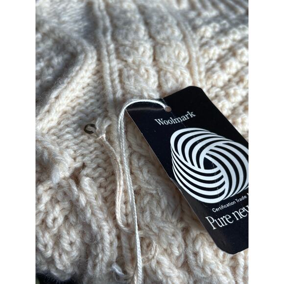 American Vintage Handknit Irish Fisherman Sweater Wool Aran Cable Cream Large - Picture 10 of 14